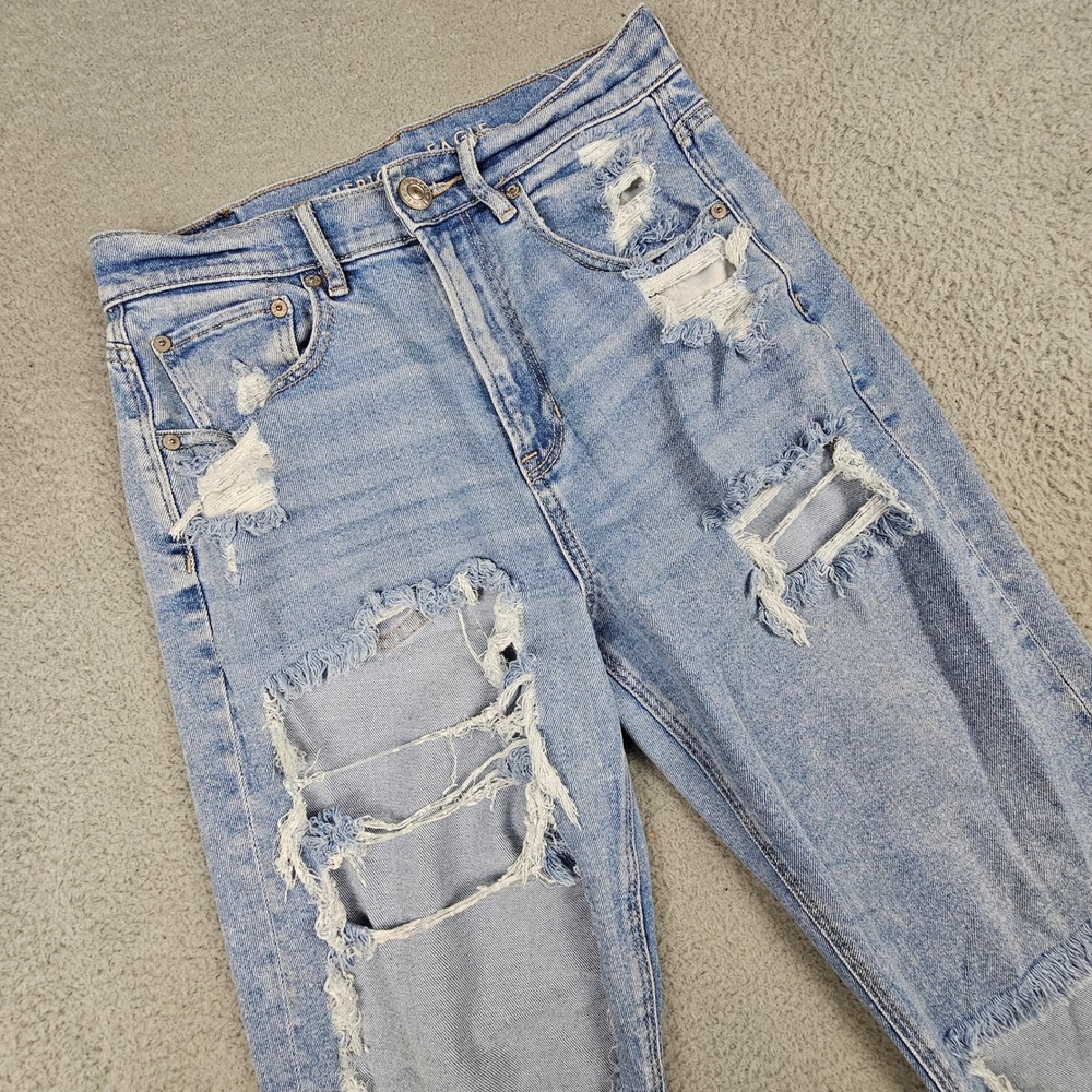 American Eagle Jeans Women 6 Light Wash‎ Blue Distressed Straight High Rise Y2K